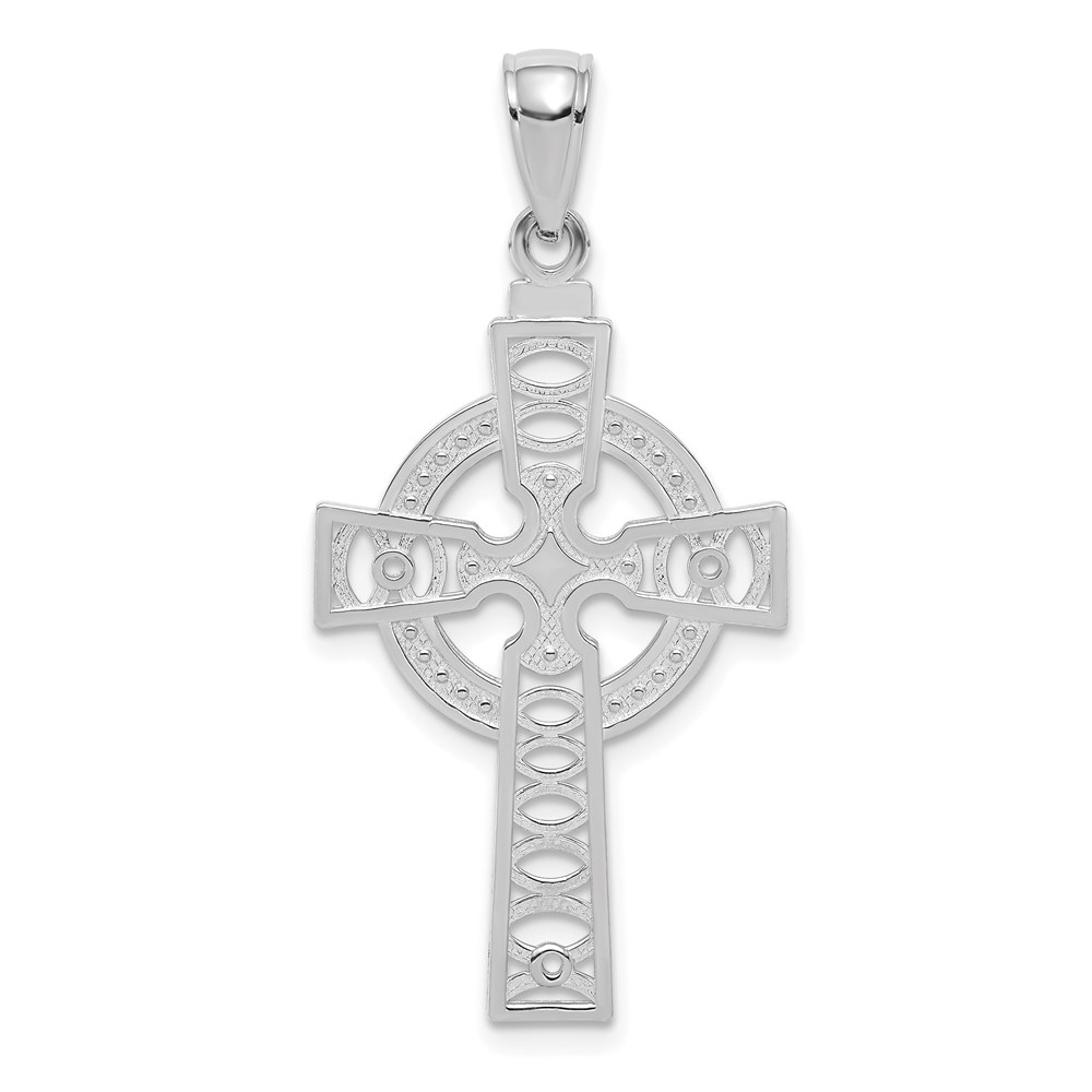 C4250W.jpg 14K White Gold Celtic Cross with Eternity Circle Pendant - Image 1