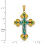 14K Multi-color Acrylic Enameled Flower Center Budded Cross Pendant - Image 3