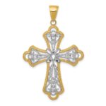 14K and White Rhodium Large Diamond-cut Filigree Cut-out Cross Pendant