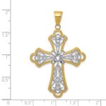 14K and White Rhodium Large Diamond-cut Filigree Cut-out Cross Pendant - Image 3