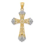 14k and White Rhodium Diamond-cut Cross Pendant