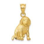 14k Satin Diamond-cut Dog Charm