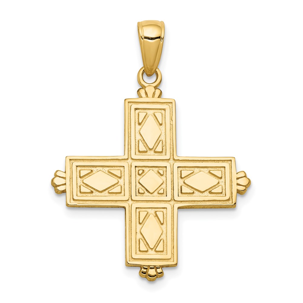 C4332.jpg 14K Etched Square Cross with Floral Reverse Pendant - Image 1