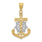 14k and White Rhodium Diamond-cut Mariners Crucifix Pendant