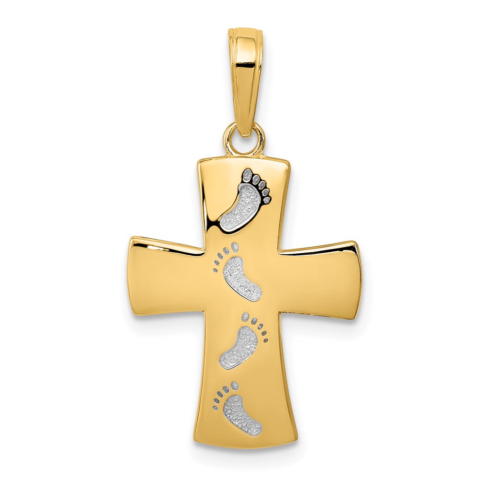 C4430.jpg 14K and White Rhodium Footprints Cross Pendant - Image 1