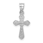 14K White Gold Small Cross with Flower Pendant - Image 3
