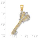 14K and White Rhodium Polished I LOVE YOU Script Fleur de Lis Heart Key Charm - Image 4