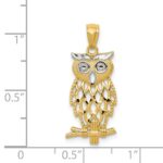 14k and White Rhodium Diamond-cut Owl Pendant - Image 3