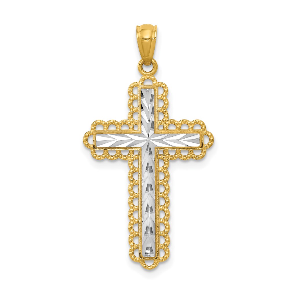 C4506.jpg 14K and White Rhodium Diamond-cut Cross Pendant - Image 1