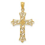 14k Diamond-cut Flower Center Scrolled Cross Pendant