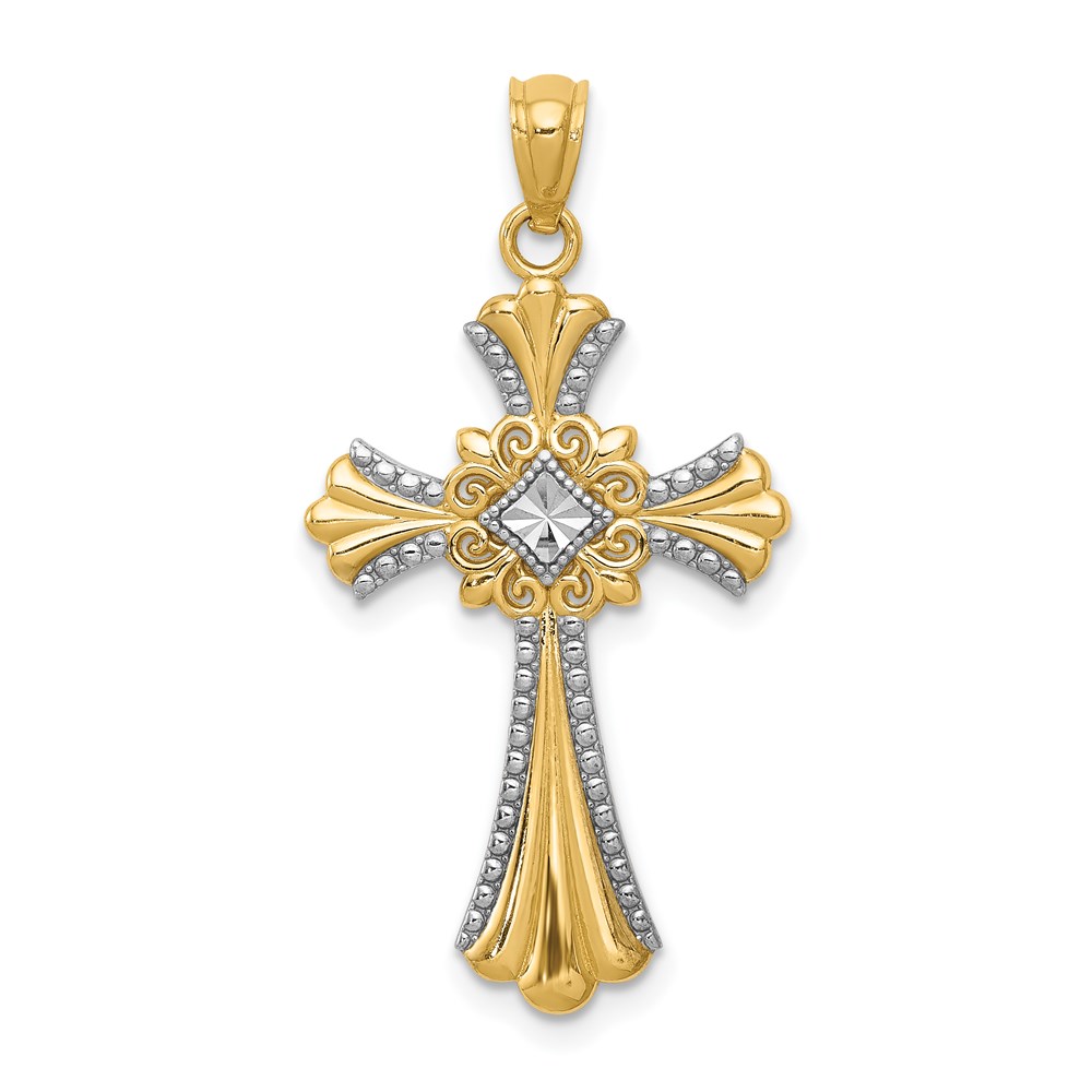 C4515.jpg 14K with White Rhodium Diamond-Cut Cross Pendant - Image 1