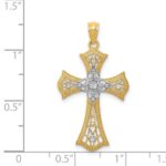 14K with White Rhodium Diamond-Cut Cross Pendant - Image 4