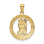 14K and White Rhodium Solid Cut-out St Christopher Medal Round Pendant - Image 4