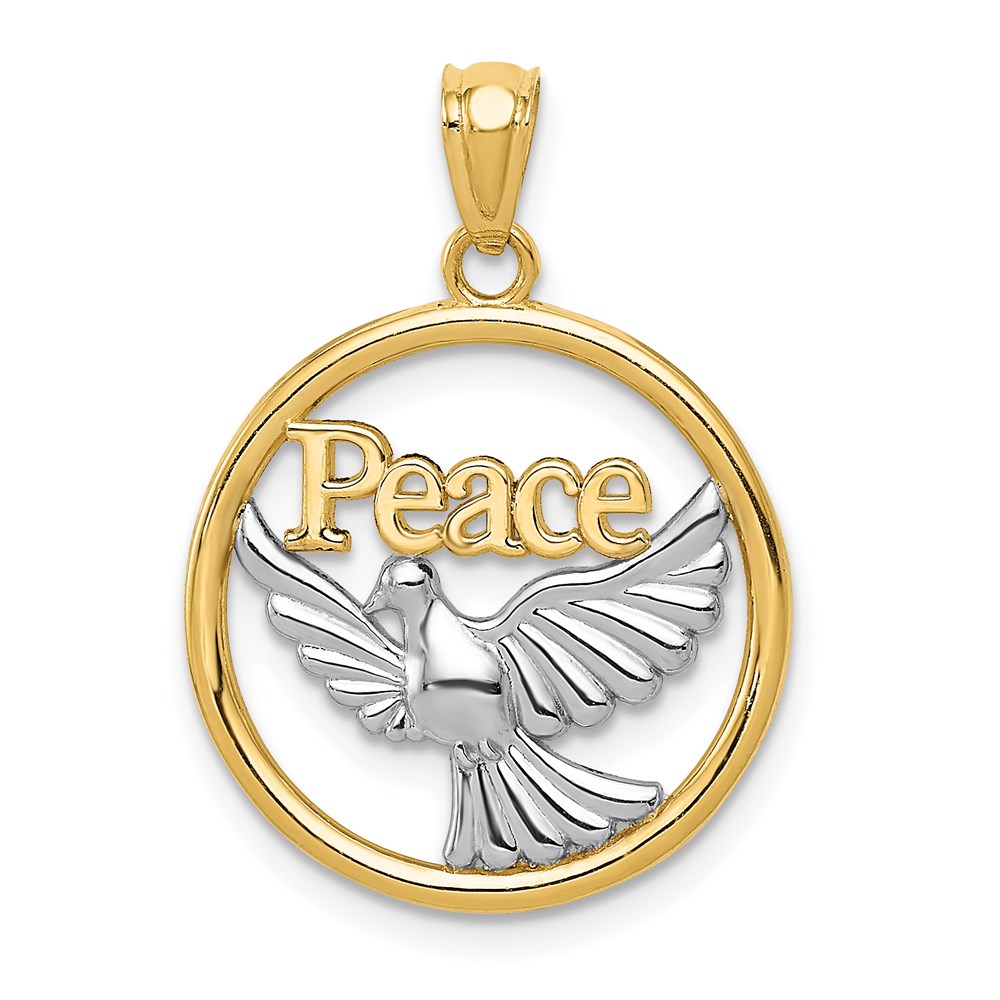 C4527.jpg 14K and White Rhodium Polished PEACE Dove Circle Pendant - Image 1