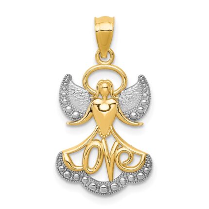 14K and White Rhodium LOVE Angel Pendant