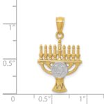 14K and White Rhodium Star of David Menorah Pendant - Image 4