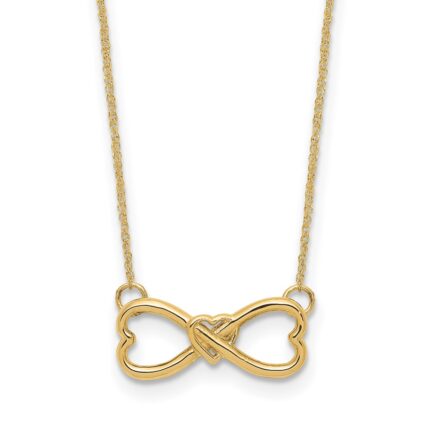14k Polished Infinity Symbol with Heart Center 18 inch Necklace