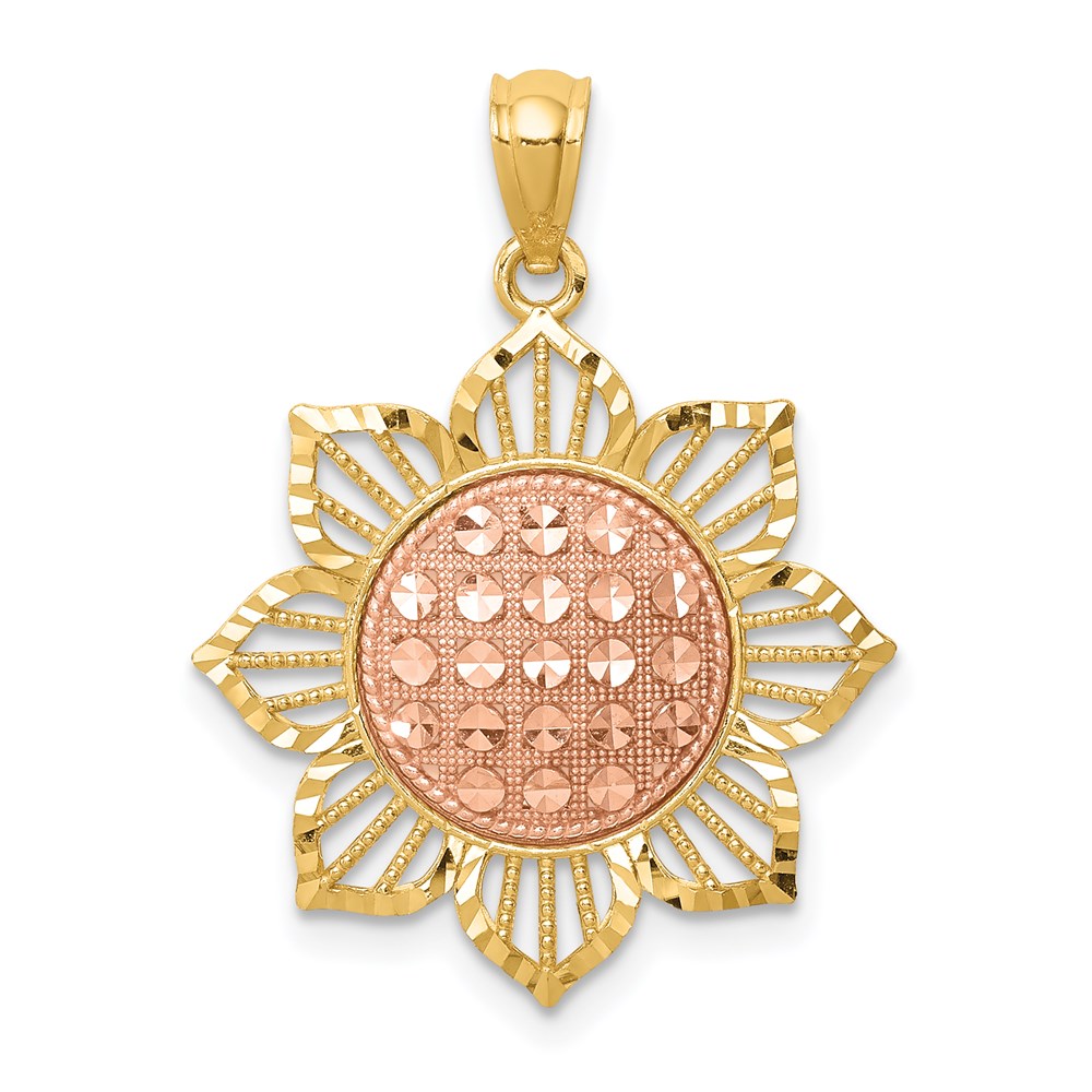 C4569.jpg 14K Two-Tone Diamond-cut Sunflower Pendant - Image 1