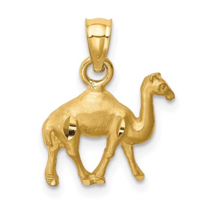 14K Satin Diamond-cut Camel Pendant