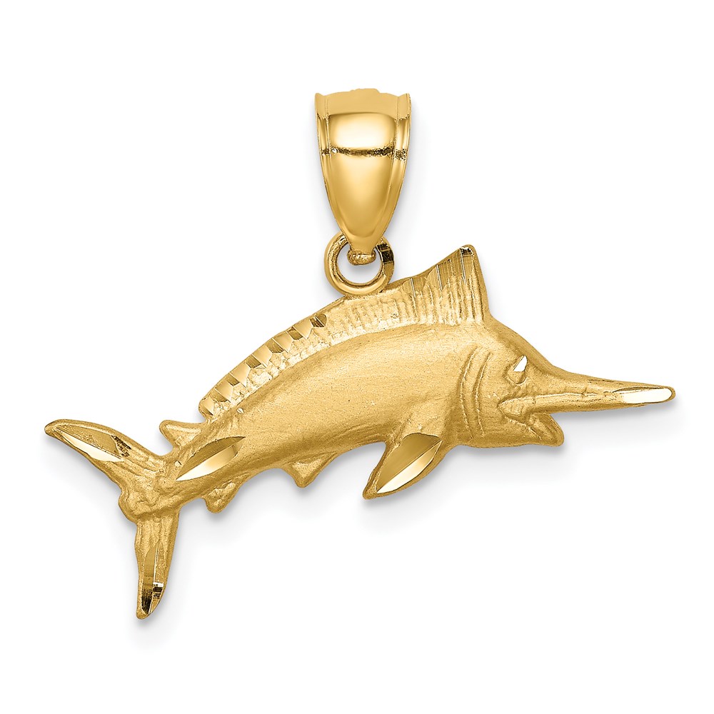 C4592.jpg 14K Satin Diamond-cut Marlin Pendant - Image 1