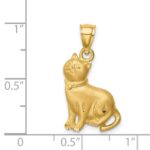 14K Satin Diamond-cut Cat Pendant - Image 2
