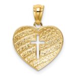 14K with White Rhodium US Flag With Cross Heart Pendant - Image 3