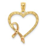 14K and Rose Rhodium Pink Ribbon with Heart Pendant - Image 3