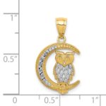 14K and White Rhodium Diamond-cut Owl on the Moon Pendant - Image 4