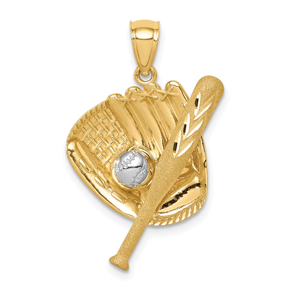 C4687.jpg 14K and White Rhodium Diamond-cut Baseball Bat/Glove/Ball Pendant - Image 1