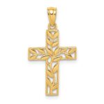 14K Leaf Cross Pendant