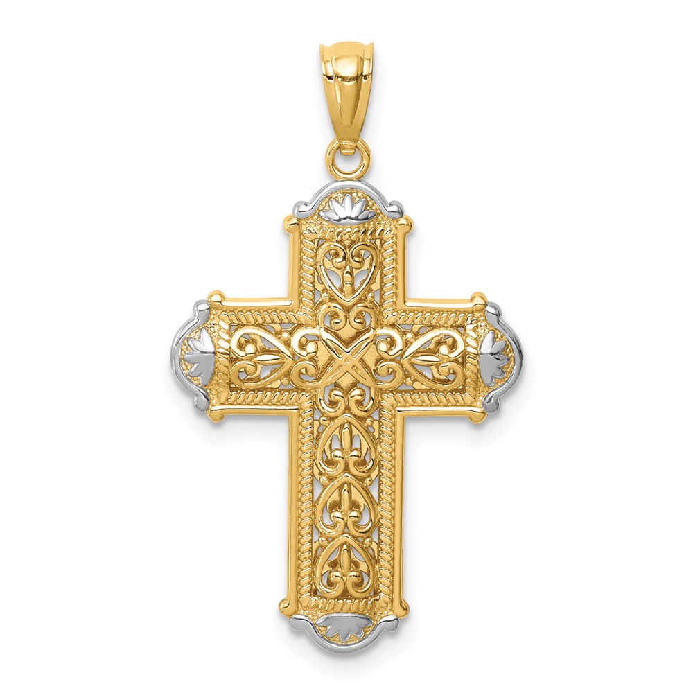 C4699.jpg 14K and White Rhodium Diamond-cut Reversible Cross Pendant - Image 1