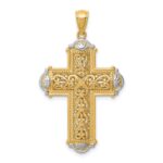 14K and White Rhodium Diamond-cut Reversible Cross Pendant