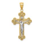 14K Two-Tone with White Rhodium Inri Budded Crucifix