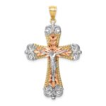 14K Tri-Color and White Rhodium Diamond-cut Crucifix Pendant