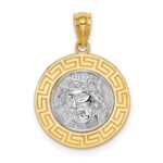 14K and White Rhodium with Greek Key Edge Jesus Medal