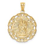 14K and White Rhodium Solid St. Christopher Medal Fancy Edge Round Pendant - Image 3