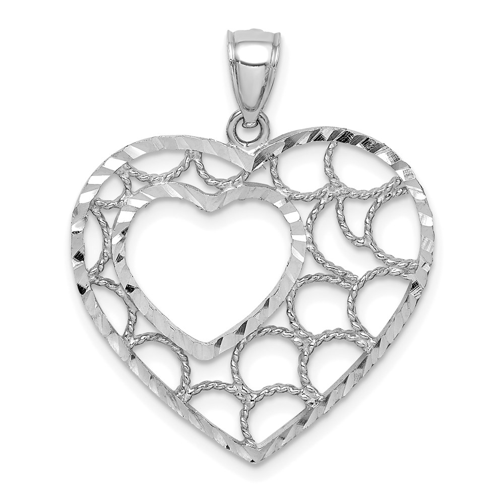 C4718.jpg 14K White Gold Diamond-cut Heart Pendant - Image 1