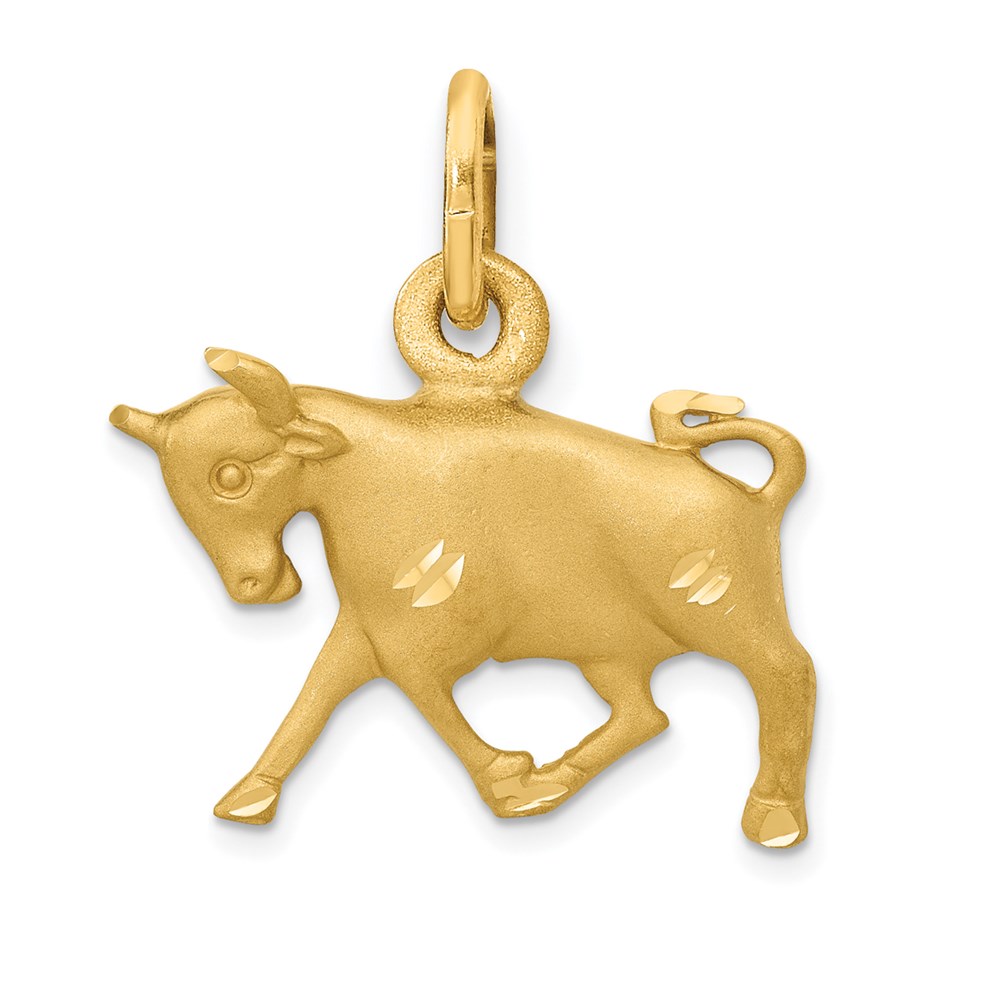 C477.jpg 14k Satin Diamond-cut Taurus Zodiac Charm - Image 1