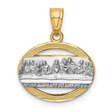 14K and White Rhodium The Last Supper Oval Pendant