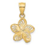 14k Polished Diamond-cut Beaded Plumeria Flower Charm - Image 4