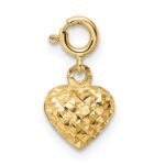14K 3-D Puffed Diamond-cut Heart with Spring Ring Clasp Charm
