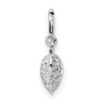 14K White Gold 3-D Puffed Diamond-cut Heart with Spring Ring Clasp Charm - Image 2