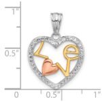 14K Tri-Color Diamond-cut LOVE in Heart Pendant - Image 4