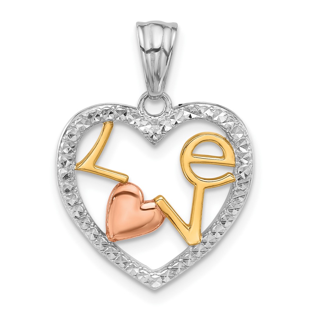 C4841.jpg 14K Tri-Color Diamond-cut LOVE in Heart Pendant - Image 1