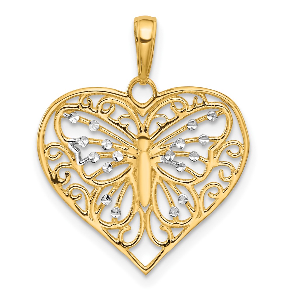 C4844.jpg 14K and White Rhodium Diamond-cut Butterfly Heart Pendant - Image 1