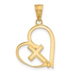 14K and White Rhodium Diamond-cut Cross in Heart Pendant - Image 3