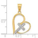 14K and White Rhodium Diamond-cut Cross in Heart Pendant - Image 4