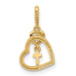 14k Polished CZ Heart with Cross Dangle Pendant - Image 3