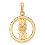 14k and White Rhodium Diamond-cut Heart MOM Pendant - Image 3