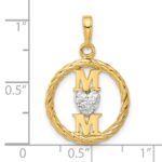 14k and White Rhodium Diamond-cut Heart MOM Pendant - Image 4